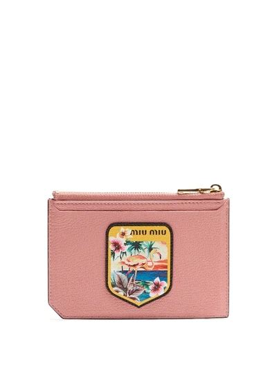 miu miu badge-appliqué leather cardholder|Miu Miu Badge.